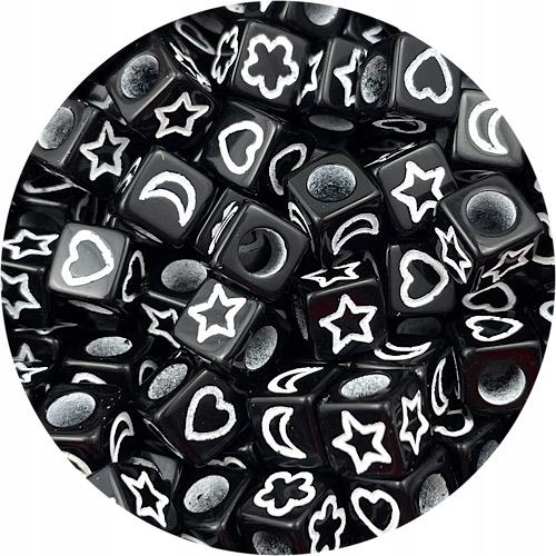 Miks koraliki modułowe symbole / akrylowe / czarne / 6mm / 8,6g / 50szt-11372