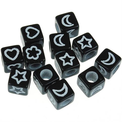 Miks koraliki modułowe symbole / akrylowe / czarne / 6mm / 8,6g / 50szt-12664