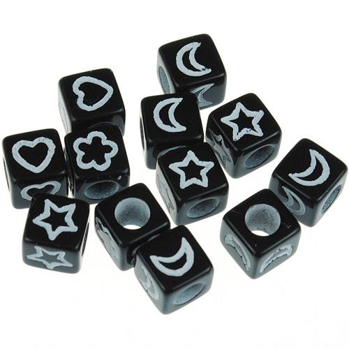 Miks koraliki modułowe symbole / akrylowe / czarne / 6mm / 8,6g / 50szt-12664