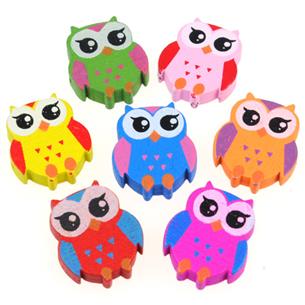 Miks koraliki sowy / drewniane / multikolor / 22x18mm / 10szt-6435