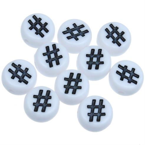 Koraliki krzyżyk hash / akrylowe / biały / 7x4mm / 20szt-12847