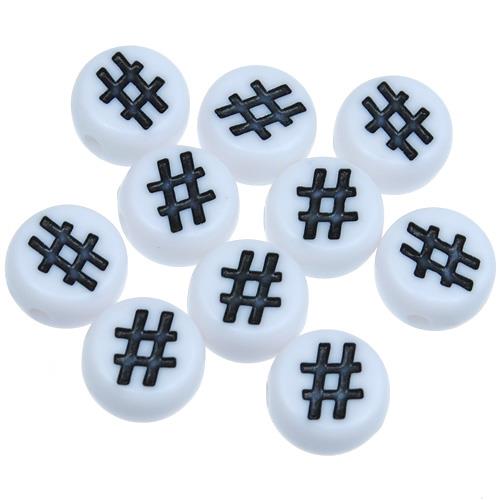 Koraliki krzyżyk hash / akrylowe / biały / 7x4mm / 20szt-12847