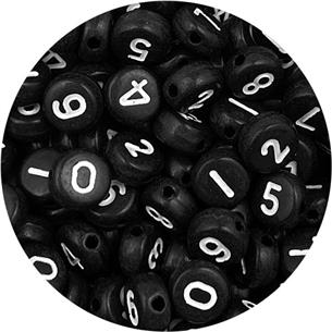 Miks koraliki monety cyferki / akrylowe / czarne / 7x3.5mm / 12.9g / 100szt-13169