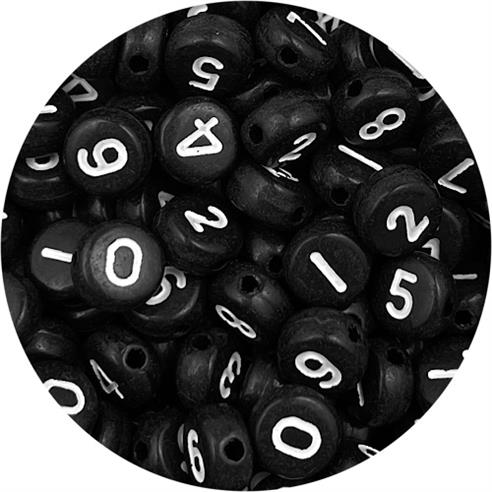 Miks koraliki monety cyferki / akrylowe / czarne / 7x3.5mm / 12.9g / 100szt-13169