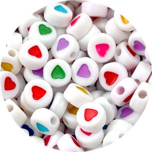 Miks koraliki okrągłe z serduszkiem / akrylowe / białe / 7mm / 5,9g / 50szt-12364