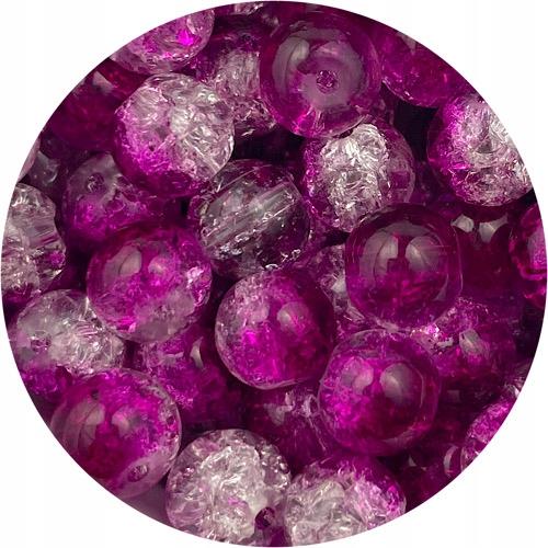Koraliki crackle dwubarwne / szklane / biało-purpurowe / 8mm / 50szt-9628