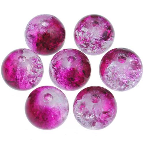 Koraliki crackle dwubarwne / szklane / biało-purpurowe / 8mm / 50szt-12713