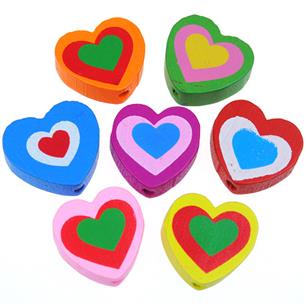 MIX koraliki serca serduszka / drewniane / multikolor / 18x17mm / 4szt-9248