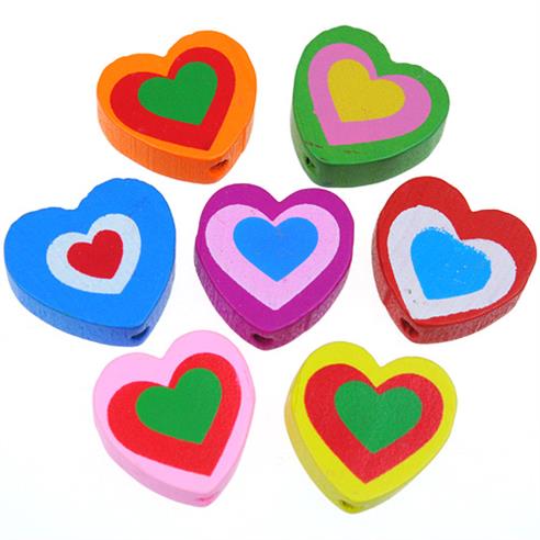 MIX koraliki serca serduszka / drewniane / multikolor / 18x17mm / 4szt-9248