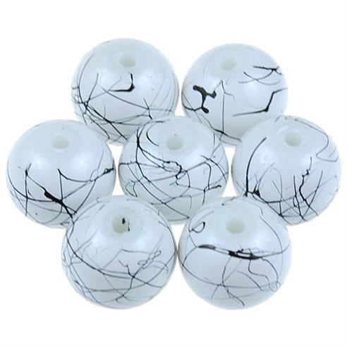 Koraliki powlekane czarna nić / szklane / białe / 8mm / 50szt-13006