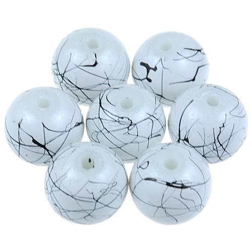 Koraliki powlekane czarna nić / szklane / białe / 8mm / 50szt-13006