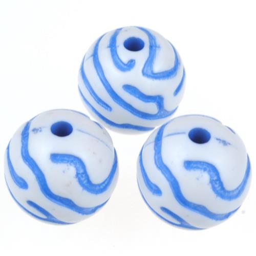 Koraliki kule zdobione z wzorkami / akrylowe / niebieskie / 15mm / 2szt-6301