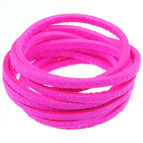 Rzemień zamszowy płaski 3mm / ekologiczny / neonowy różowy / 5m-8603