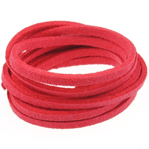 Rzemień zamszowy płaski 3mm / ekologiczny / czerwony / 5m-8612