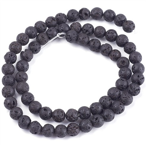 Koraliki lawa naturalna wulkaniczna / czarne / 6mm / 60szt / 1 sznur-13421