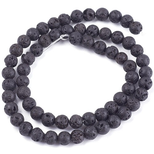 Koraliki lawa naturalna wulkaniczna / czarne / 6mm / 60szt / 1 sznur-13421 Koraliki lawa naturalna wulkaniczna / czarne / 6mm / 60szt / 1 sznur-13421