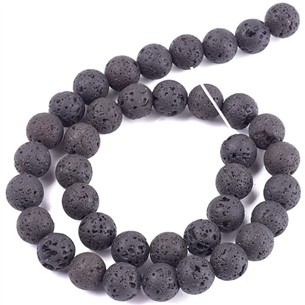 Koraliki lawa naturalna wulkaniczna / czarne / 10mm / 38szt / 1 sznur-13422