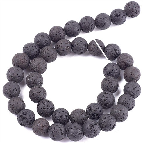 Koraliki lawa naturalna wulkaniczna / czarne / 10mm / 38szt / 1 sznur-13422