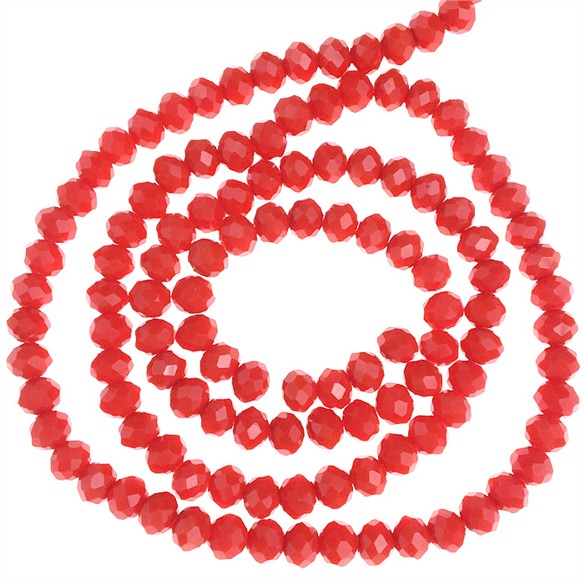 Koraliki rondelle fasetowane / szklane / czerwony / 4x3mm / 1 sznur-13423