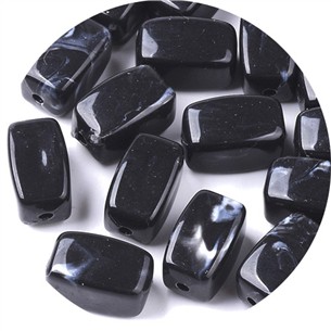 Koraliki prostopadłościan imitacja kamień szlachetny akrylowe czarne 13x7,5x7,5mm 20szt-13496