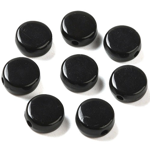 Koraliki okrągłe monety płaskie akrylowe czarne 10x5mm 30szt-13436
