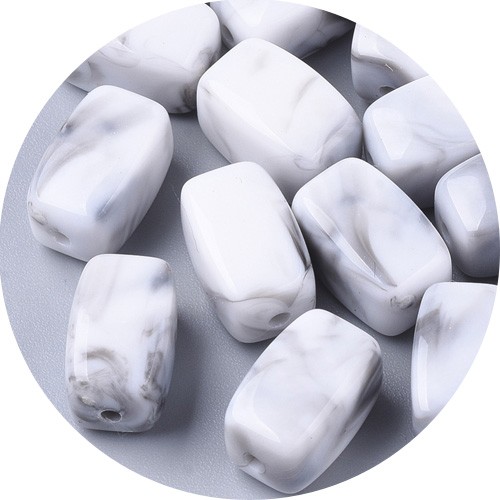 Koraliki prostopadłościan imitacja kamień szlachetny akrylowe szare 13x7,5x7,5mm 20szt-13498