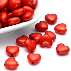 Koraliki serca serduszka akrylowe czerwone 10x11x6mm 30szt-13442