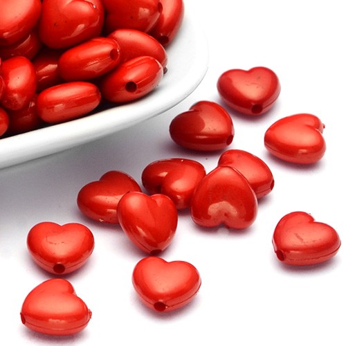 Koraliki serca serduszka akrylowe czerwone 10x11x6mm 30szt-13442