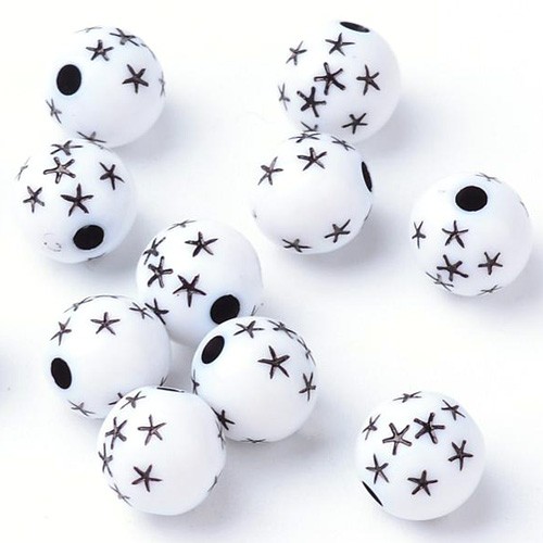 Koraliki kulki w gwiazdki kule akrylowe czarne 7~8mm 50szt-13452