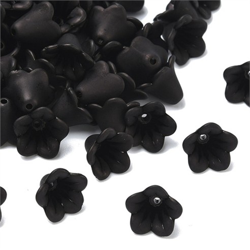 Koraliki kwiatki kwiatuszki akrylowe czarne 14x10mm 20szt-13454