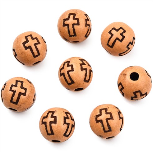 Koraliki kulki z krzyżykiem do różańca akrylowe brązowe 8mm 50szt-13455