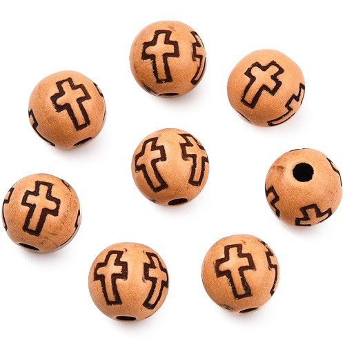 Koraliki kulki z krzyżykiem do różańca akrylowe brązowe 8mm 50szt-13455