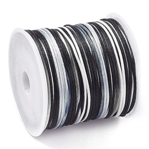 Sznurek satynowy nylonowy jubilerski topliwy 1mm biały czarny rolka 30m 1szt-13544