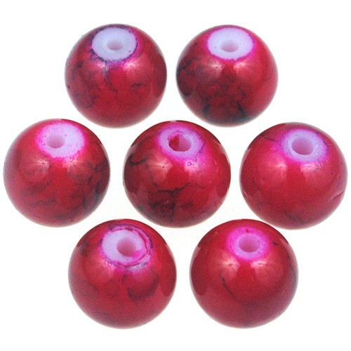 Koraliki powlekane marmurkowe / szklane / czerwone / 8mm / 50szt-12787