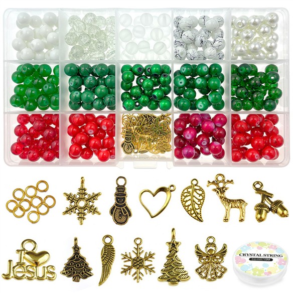 Zestaw Świąteczny do bransoletek koraliki szklane / SWI2-12486