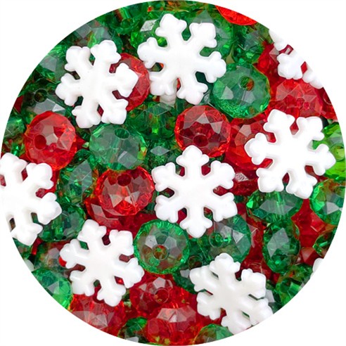 MIX koraliki akrylowe świąteczne oponki śnieżynki 8-12mm 50szt-13604