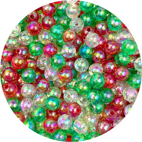 MIX koraliki akrylowe świąteczne opalizujące 6mm 100szt-13605