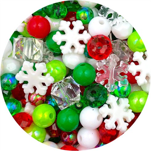 MIX koraliki akrylowe świąteczne / zielono-czerwone / 8-12mm / 50szt-13601