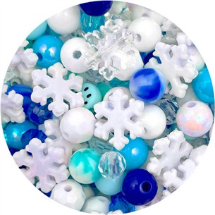 MIX koraliki akrylowe świąteczne / biało-niebieskie / 6-12mm / 50szt-13602