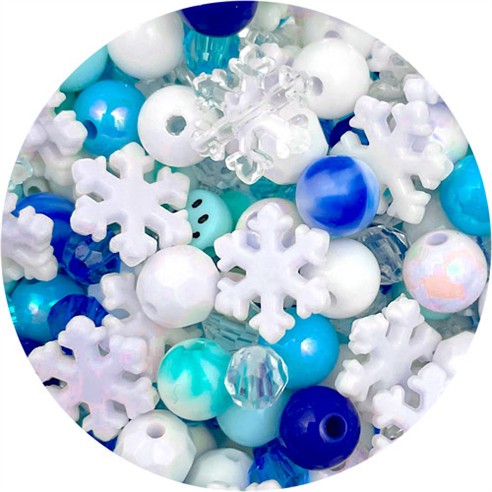 MIX koraliki akrylowe świąteczne / biało-niebieskie / 6-12mm / 50szt-13602