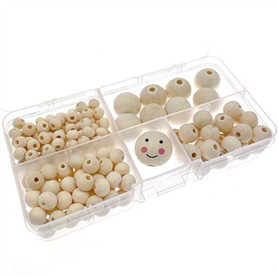 Zestaw pudełko koraliki kulki drewniane DIY 154szt-13618