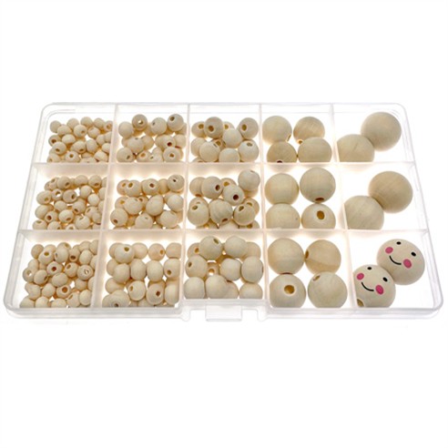 Zestaw pudełko koraliki kulki drewniane DIY 288szt-13620