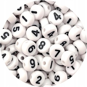 MIX koraliki cyferki / akrylowe / białe / 7x4mm / 13g / 100szt-8385