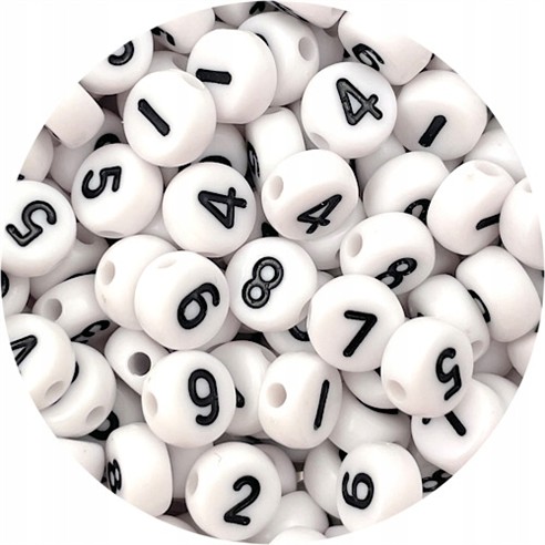 MIX koraliki cyferki / akrylowe / białe / 7x4mm / 13g / 100szt-8385