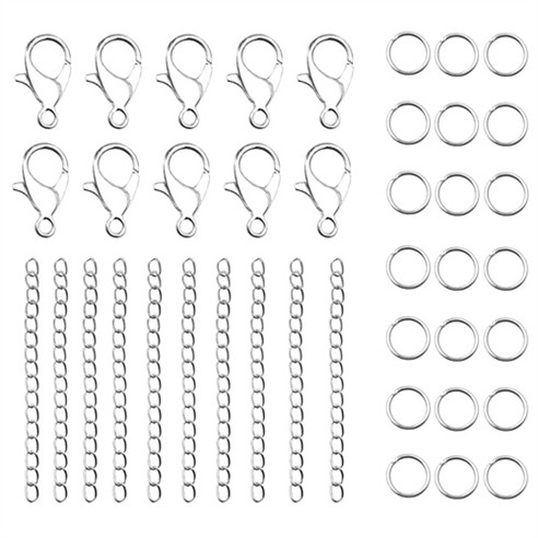 Zestaw zapięcia karabińczyki ogniwka kółeczka łańcuszek przedłużka srebrne 40szt-13629