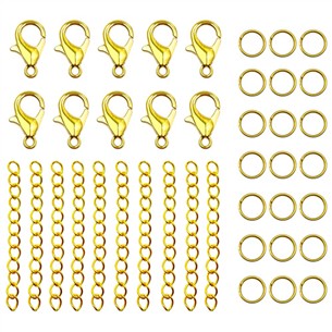 Zestaw zapięcia karabińczyki ogniwka kółeczka łańcuszek przedłużka złote 40szt-13630