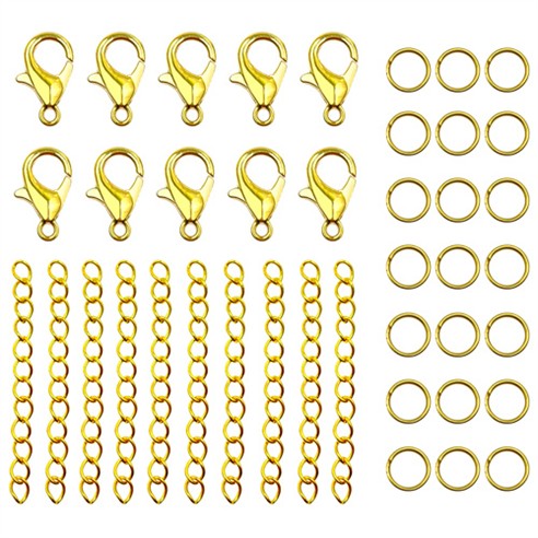 Zestaw zapięcia karabińczyki ogniwka kółeczka łańcuszek przedłużka złote 40szt-13630