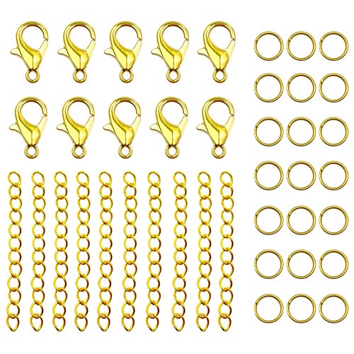 Zestaw zapięcia karabińczyki ogniwka kółeczka łańcuszek przedłużka złote 40szt-13630