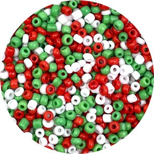 MIX koraliki drobne 2mm / szklane / zielono-czerwono-białe / 30g / 2000szt-13631