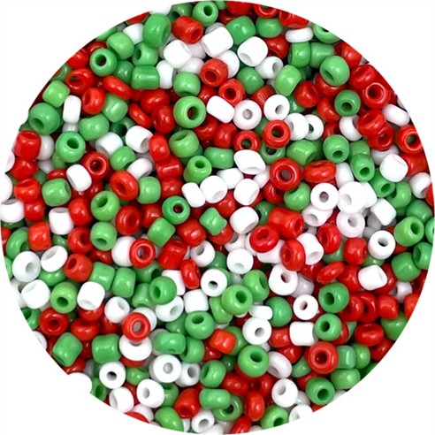 MIX koraliki drobne 2mm / szklane / zielono-czerwono-białe / 30g / 2000szt-13631
